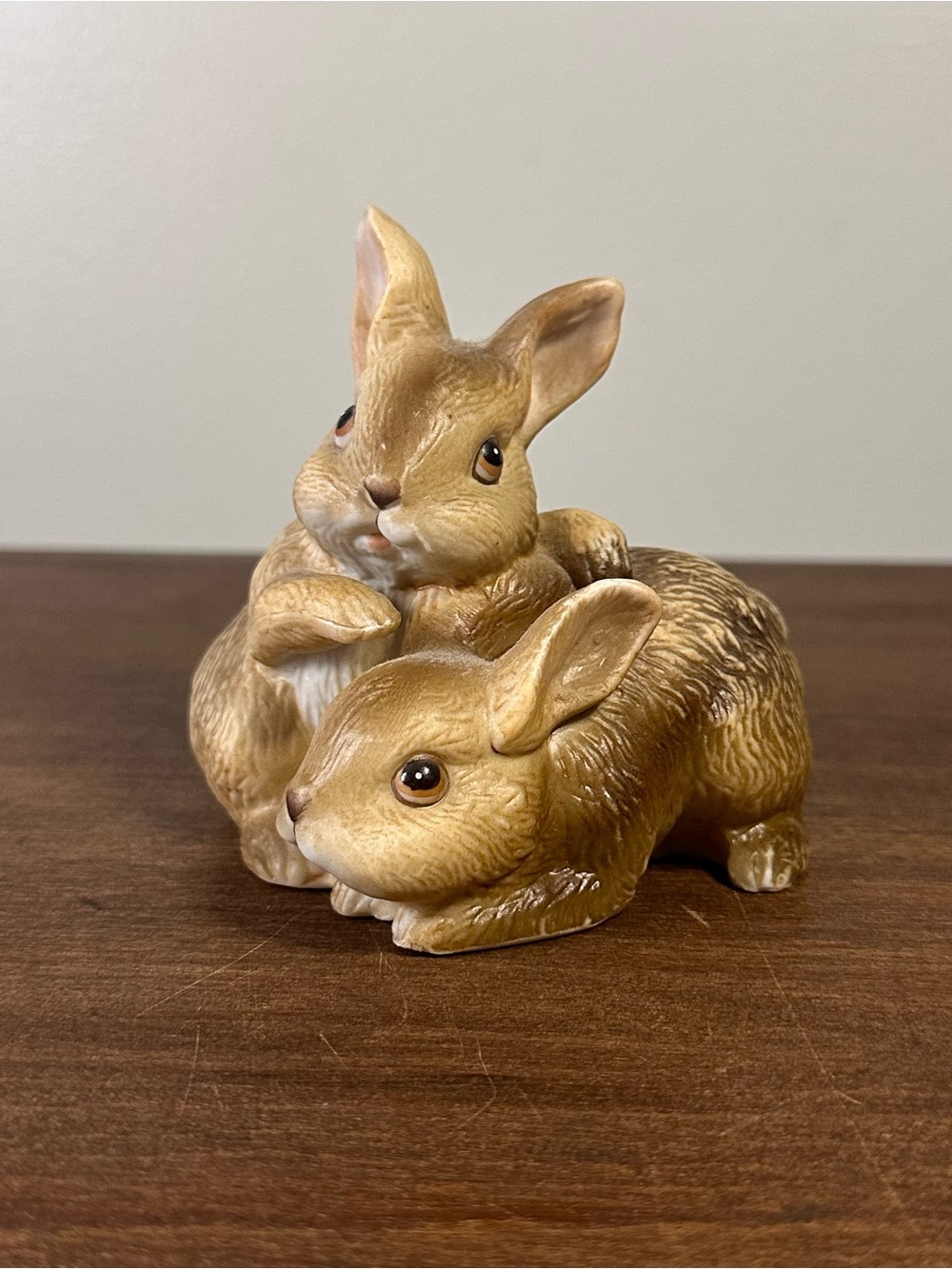 Vintage Homco Home Interiors Light Brown Bunny Rabbits Figurines #1455